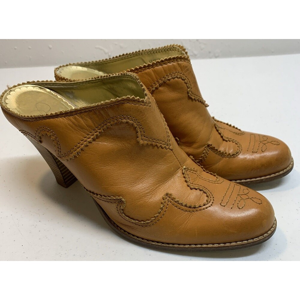 Jessica Simpson Heeled Mule Slide Womens 9 Tan Orange Western Festival Rodeo